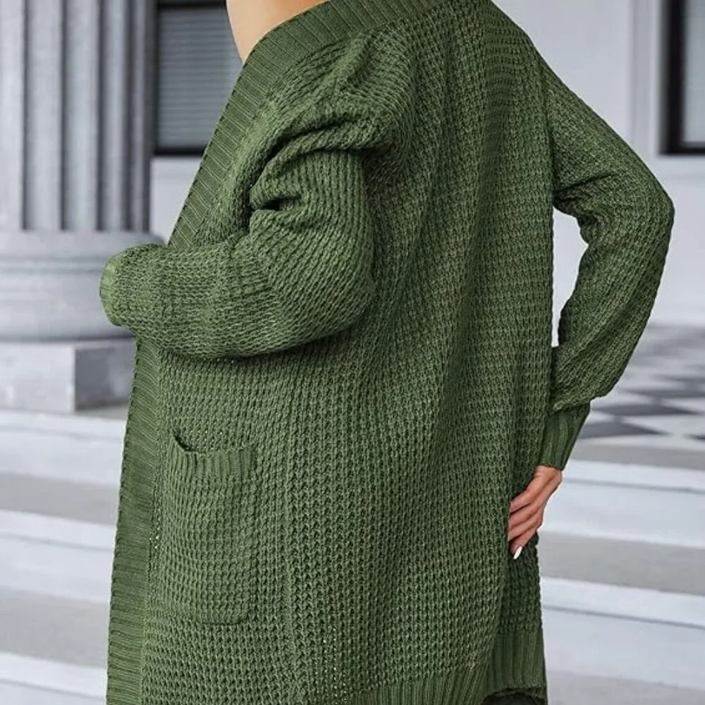 Zeagoo Womens Open Front Green Chunky Knit Batwing Sleeve Long Cardigan‎ Size S